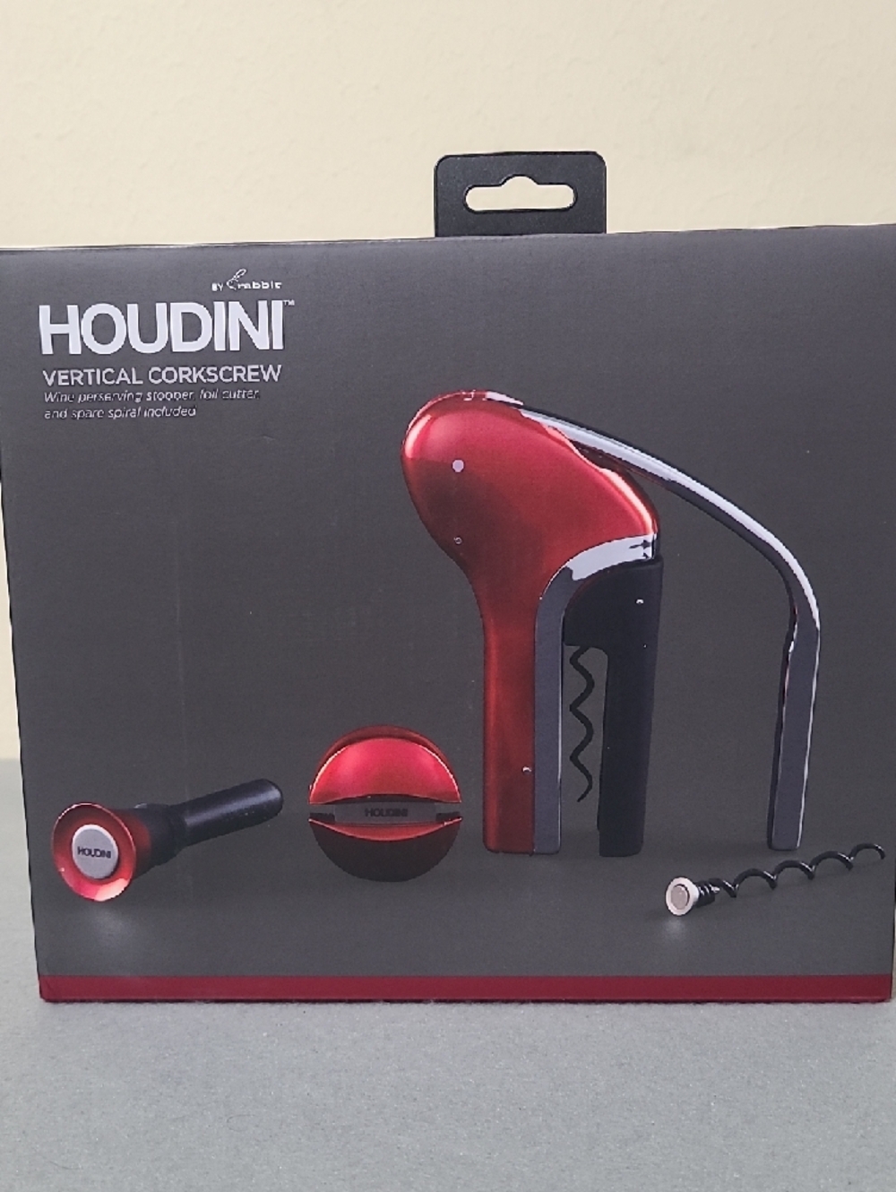 Houdini Red Vertical Corkscrew Wine Opener